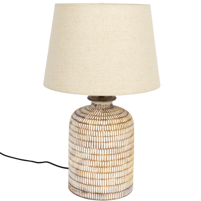 Béžová keramická stolní lampa DUTCHBONE RUSSEL se lněným stínidlem