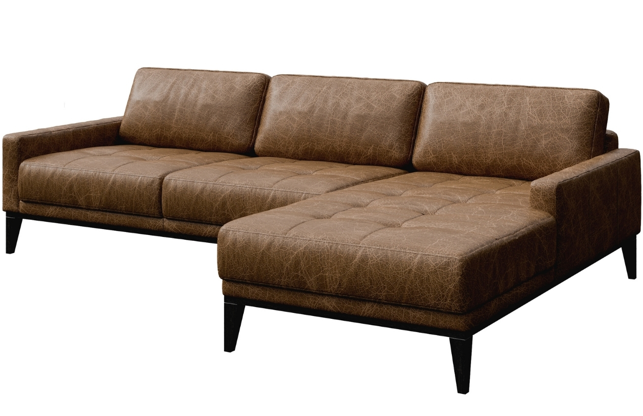 Hnědá vintage kožená rohová pohovka MESONICA Musso Tufted