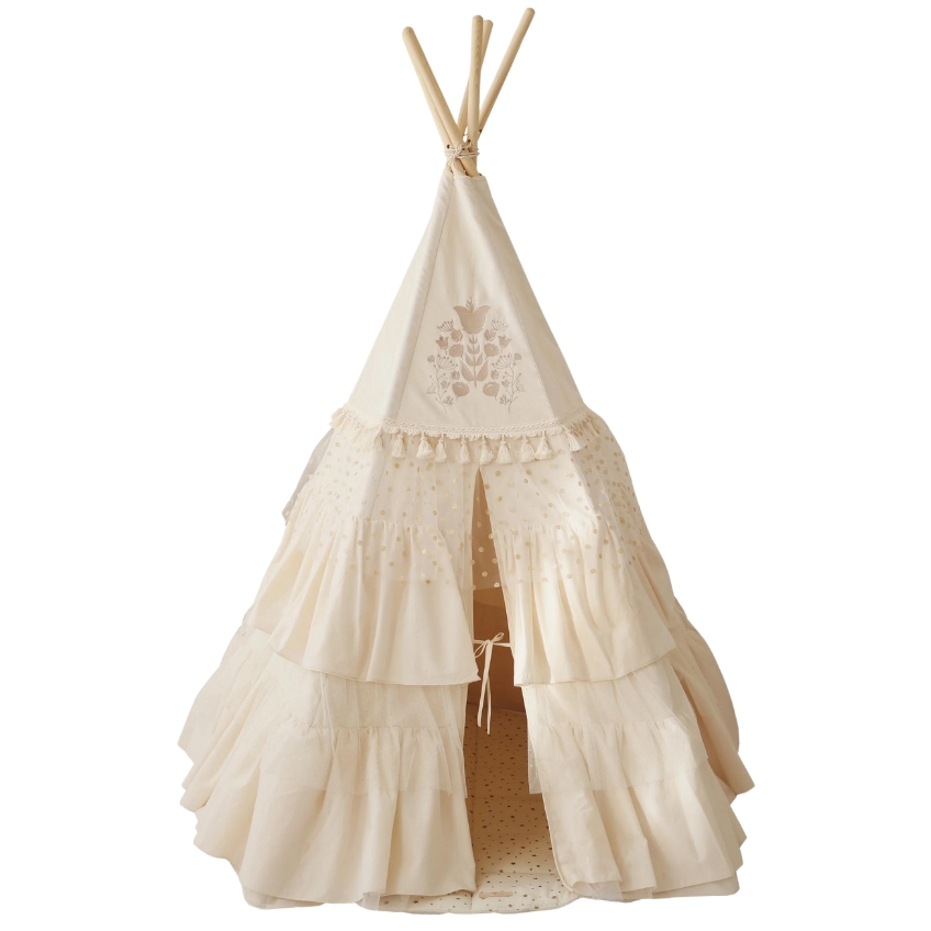 Moi Mili Béžový bavlněný teepee stan Boho 170 x 130 cm