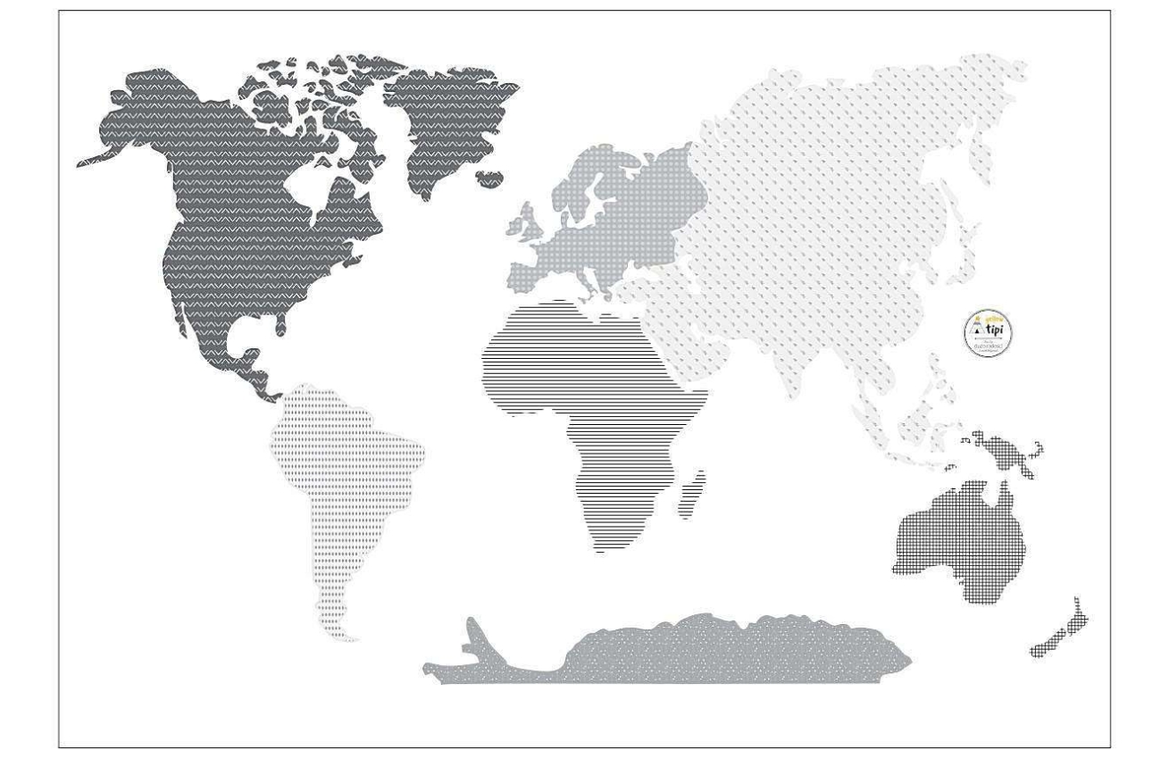 Yellow Tipi Černá samolepka na zeď World Map 88 x 155 cm