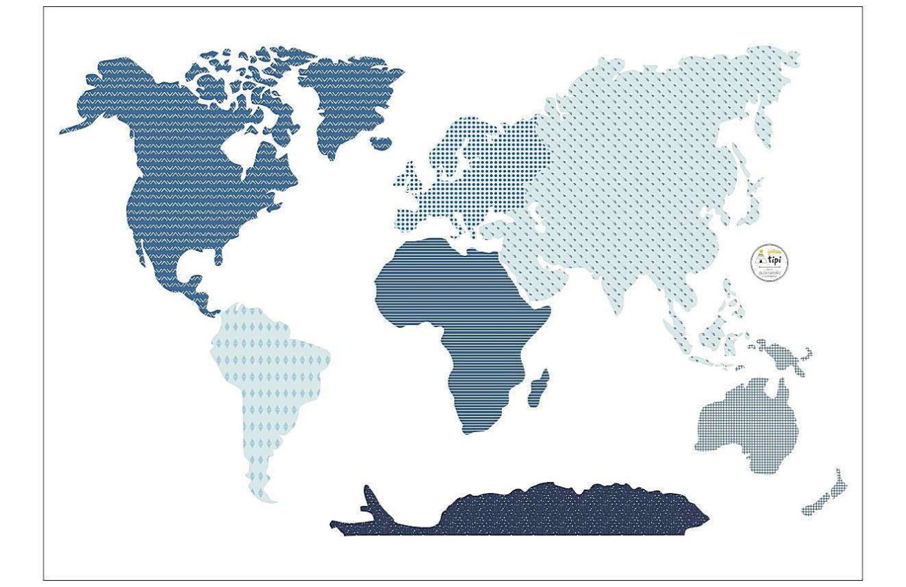 Yellow Tipi Modrá samolepka na zeď World Map 88 x 155 cm